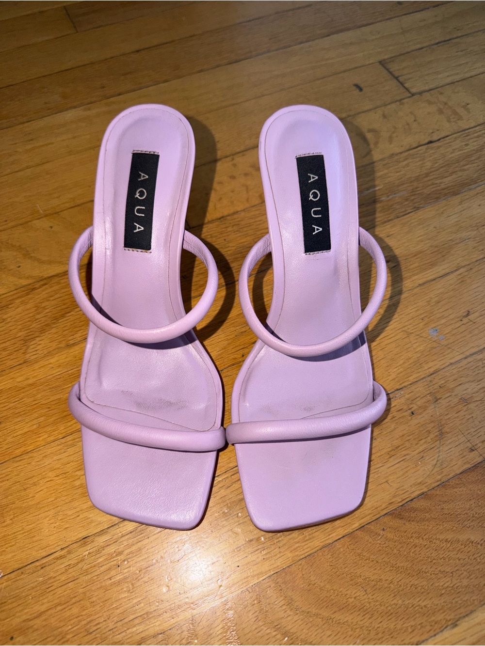 Aqua Lilac Double-Strap Square-Toe Slide Heels